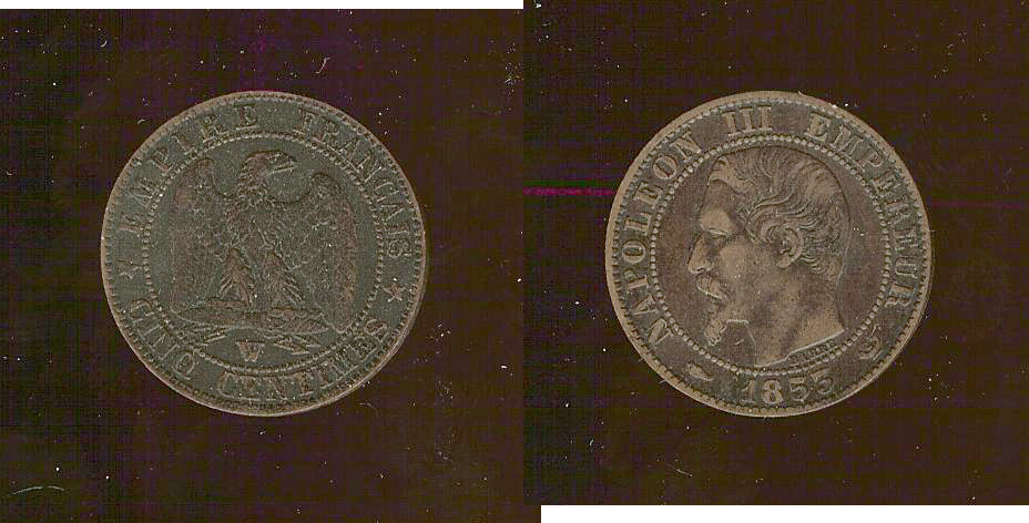 Cinq centimes Napoléon III, tête nue 1853 Lille TTB